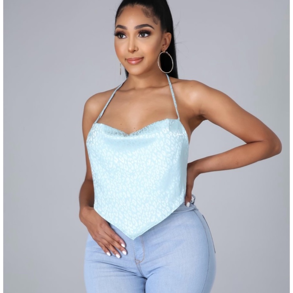 Semi-Annual Sale|Bluish Mint Halter Tie Top|New